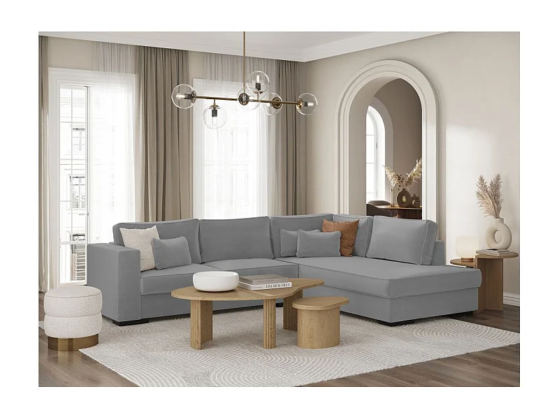 Canapé d'angle droit XXL Belami 6 places en tissu - Gris clair - L303 x 228 x 86cm - Loungitude