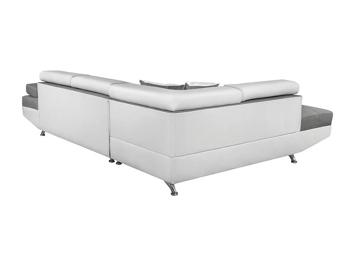 Canapé d'angle droit 5 places Rio convertible avec coffre en tissu et simili - Blanc/Gris - L271 x P192 x H70cm - Loungitude