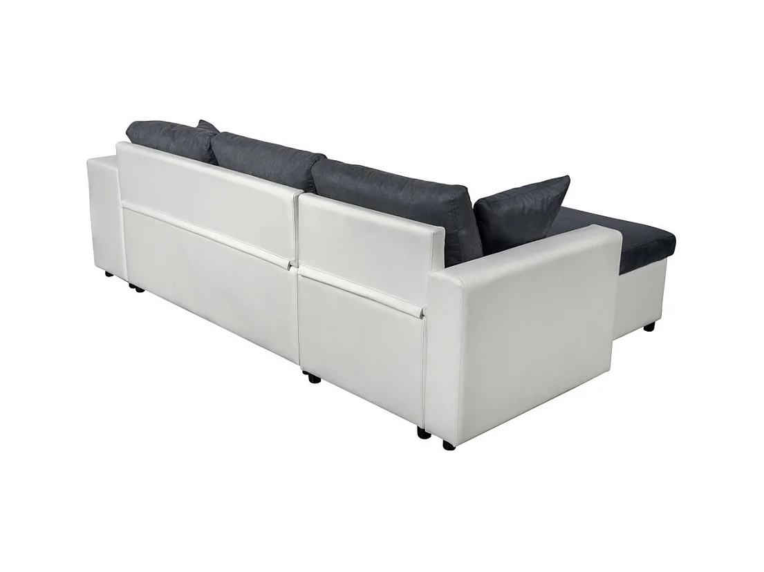 Canapé d'angle 3 places réversible Oslo avec coffre et poufs droit en bi-matière - Blanc/Gris - L241 x P146 x H81cm - Loungitude