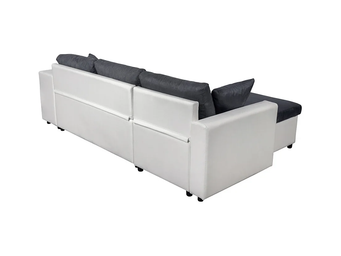 Canapé d'angle 3 places réversible Oslo avec coffre et poufs droit en bi-matière - Blanc/Gris - L241 x P146 x H81cm - Loungitude