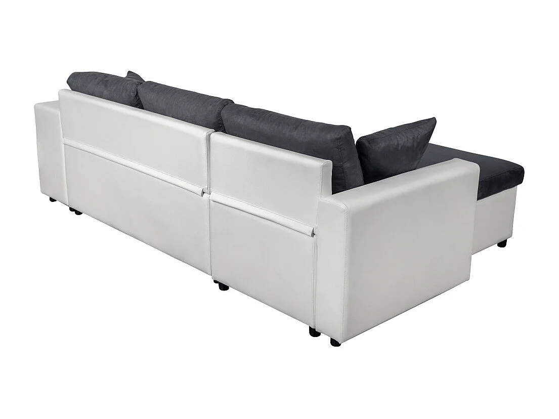 Canapé d'angle 3 places réversible Oslo avec coffre et poufs droit en bi-matière - Blanc/Gris - L241 x P146 x H81cm - Loungitude