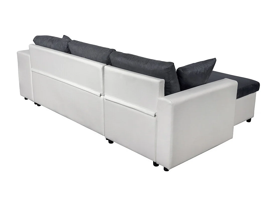 Canapé d'angle 3 places réversible Oslo avec coffre et poufs droit en bi-matière - Blanc/Gris - L241 x P146 x H81cm - Loungitude