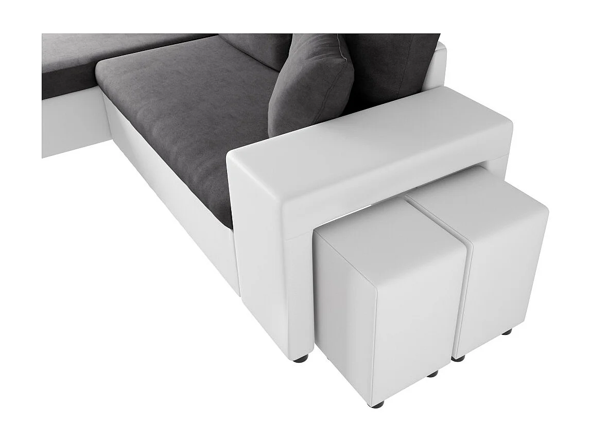 Canapé d'angle 3 places réversible Oslo avec coffre et poufs droit en bi-matière - Blanc/Gris - L241 x P146 x H81cm - Loungitude