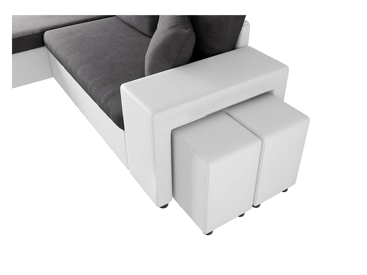Canapé d'angle 3 places réversible Oslo avec coffre et poufs droit en bi-matière - Blanc/Gris - L241 x P146 x H81cm - Loungitude