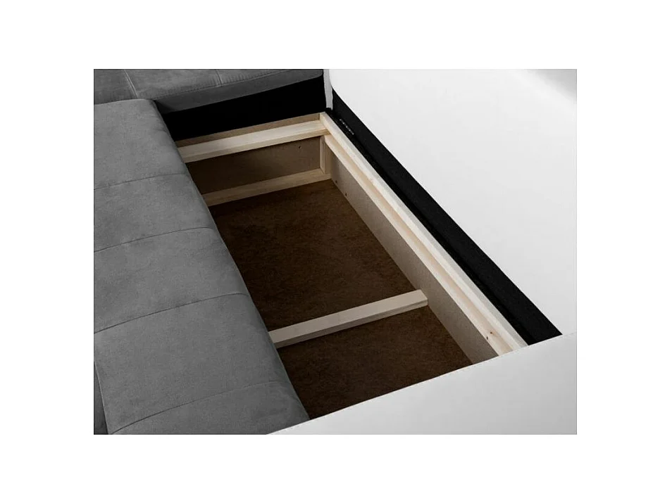 Canapé d'angle Droit 4 places Suzie Convertible en Simili et Microfibre - Blanc et Gris - L246 x 188 x 80cm - Loungitude