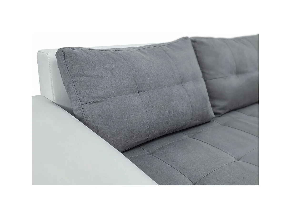 Canapé d'angle Droit 4 places Suzie Convertible en Simili et Microfibre - Blanc et Gris - L246 x 188 x 80cm - Loungitude