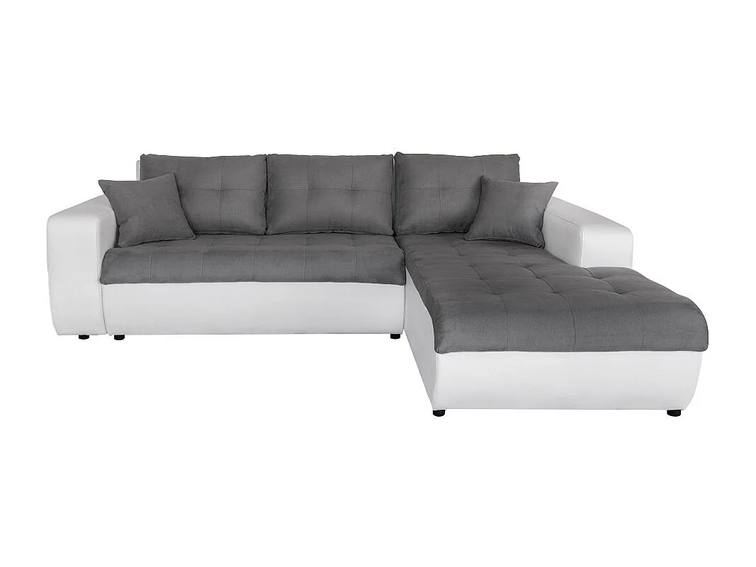Canapé d'angle Droit 4 places Suzie convertible en Simili et Microfibre - Blanc et Gris - L246 x 188 x 80cm - Loungitude