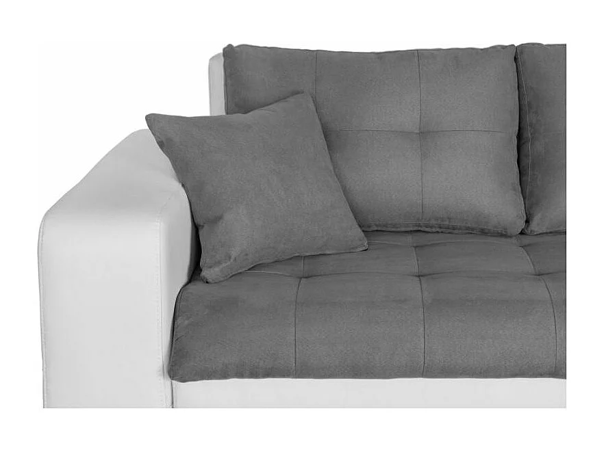 Canapé d'angle Droit 4 places Suzie convertible en Simili et Microfibre - Blanc et Gris - L246 x 188 x 80cm - Loungitude