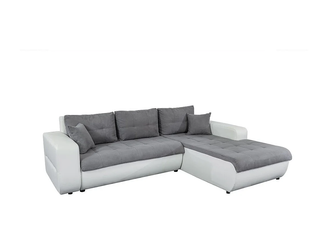Canapé d'angle Droit 4 places Suzie convertible en Simili et Microfibre - Blanc et Gris - L246 x 188 x 80cm - Loungitude