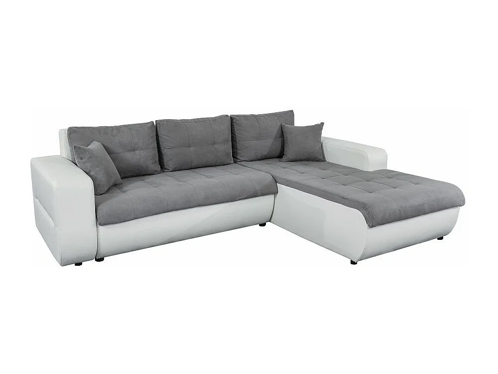 Canapé d'angle Droit 4 places Suzie convertible en Simili et Microfibre - Blanc et Gris - L246 x 188 x 80cm - Loungitude