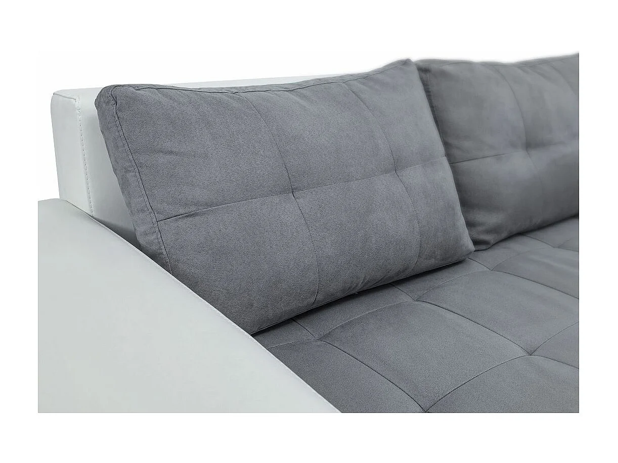 Canapé d'angle Droit 4 places Suzie convertible en Simili et Microfibre - Blanc et Gris - L246 x 188 x 80cm - Loungitude