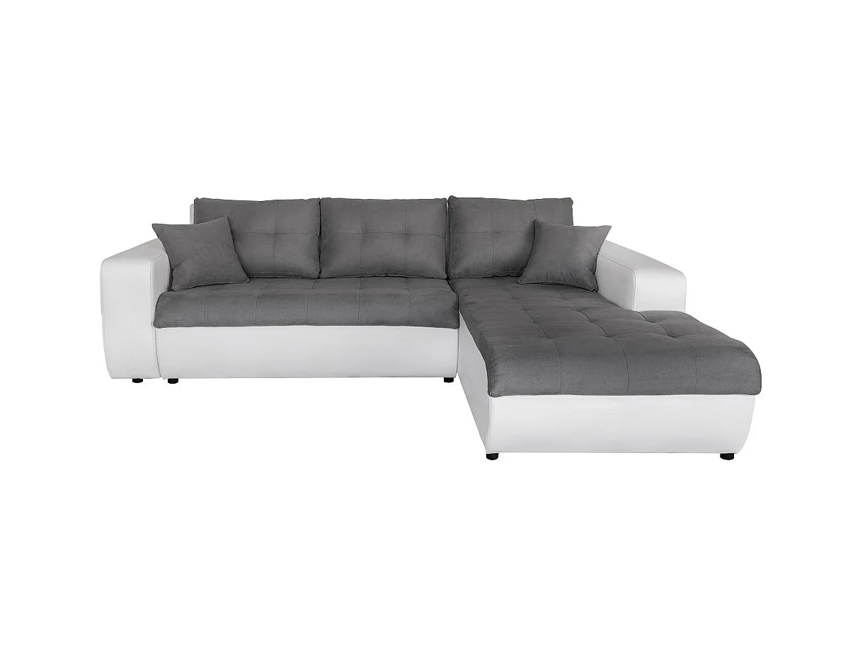 Canapé d'angle Droit 4 places Suzie convertible en Simili et Microfibre - Blanc et Gris - L246 x 188 x 80cm - Loungitude