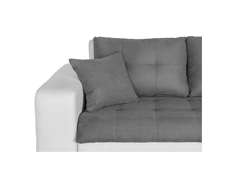 Canapé d'angle Droit 4 places Suzie convertible en Simili et Microfibre - Blanc et Gris - L246 x 188 x 80cm - Loungitude