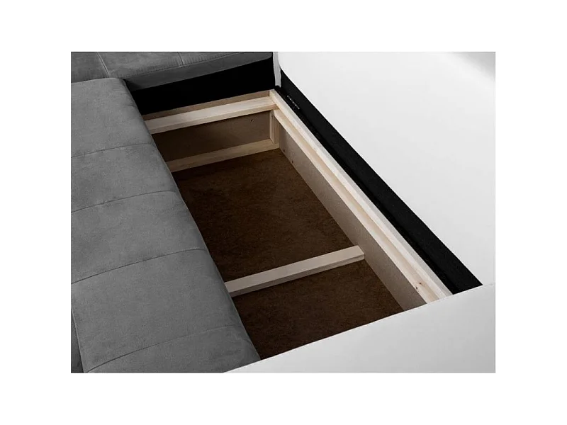 Canapé d'angle Droit 4 places Suzie convertible en Simili et Microfibre - Blanc et Gris - L246 x 188 x 80cm - Loungitude
