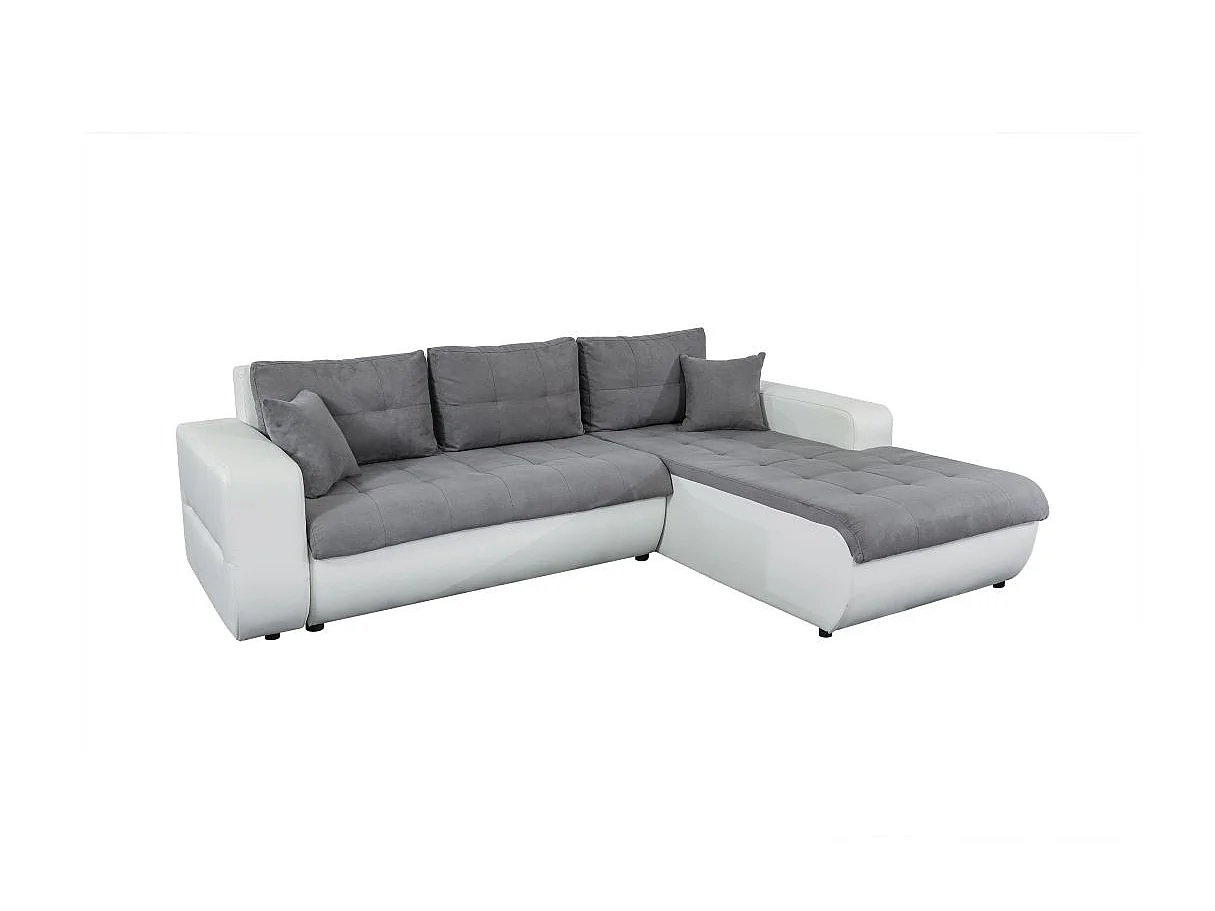 Canapé d'angle Droit 4 places Suzie convertible en Simili et Microfibre - Blanc et Gris - L246 x 188 x 80cm - Loungitude