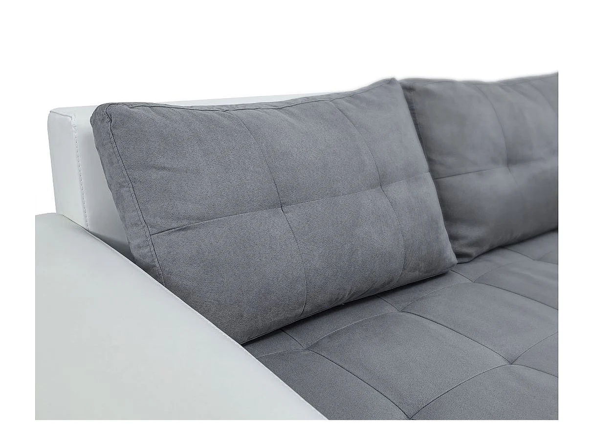 Canapé d'angle Droit 4 places Suzie convertible en Simili et Microfibre - Blanc et Gris - L246 x 188 x 80cm - Loungitude