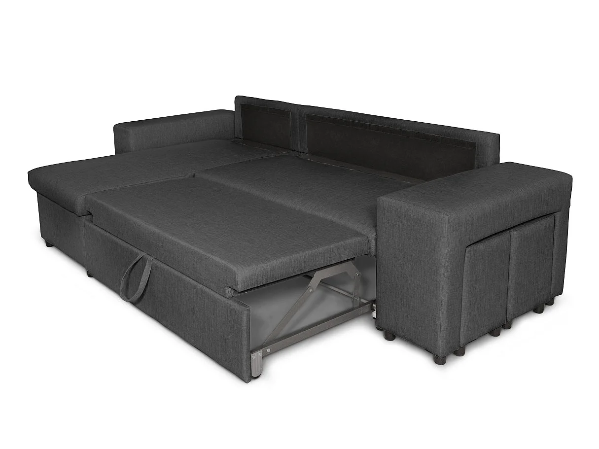 Canapé d'angle convertible 7 places avec pouf en tissu gris anthracite MADY