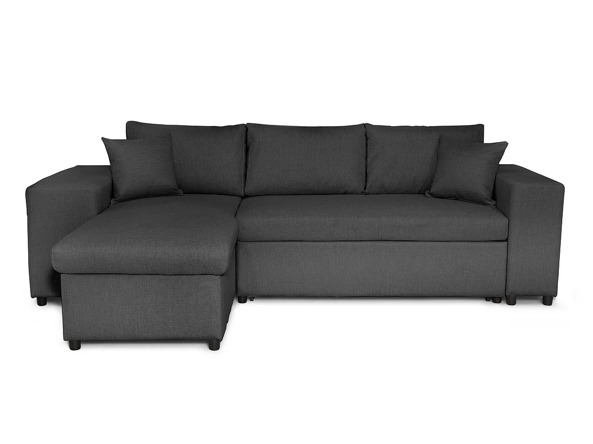 Canapé d'angle convertible 7 places avec pouf en tissu gris anthracite MADY