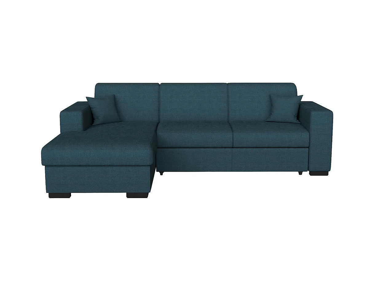 Canapé d'angle gauche 4 places Fuji XL convertible avec coffre en tissu - Bleu pétrole - L262 x 157 x 83cm - Loungitude