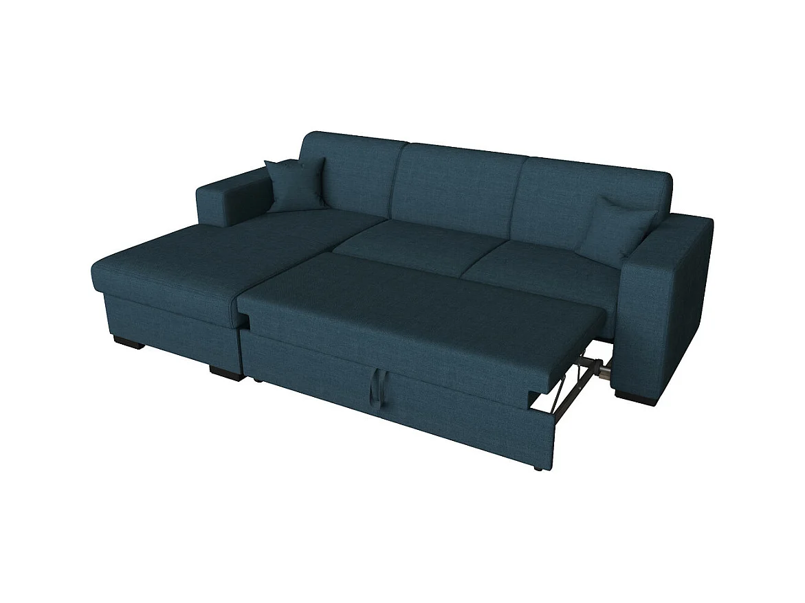 Canapé d'angle gauche 4 places Fuji XL convertible avec coffre en tissu - Bleu pétrole - L262 x 157 x 83cm - Loungitude