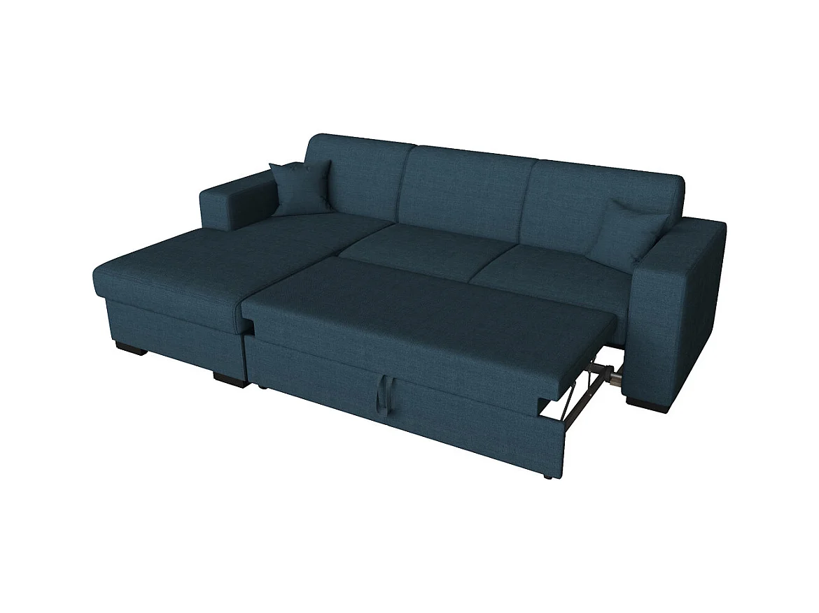 Canapé d'angle gauche 4 places Fuji XL convertible avec coffre en tissu - Bleu pétrole - L262 x 157 x 83cm - Loungitude