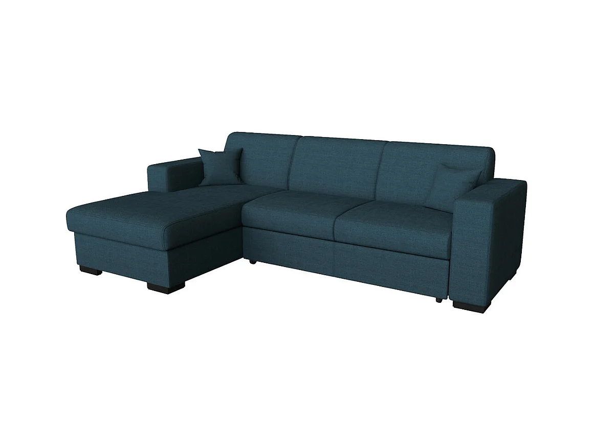Canapé d'angle gauche 4 places Fuji XL convertible avec coffre en tissu - Bleu pétrole - L262 x 157 x 83cm - Loungitude