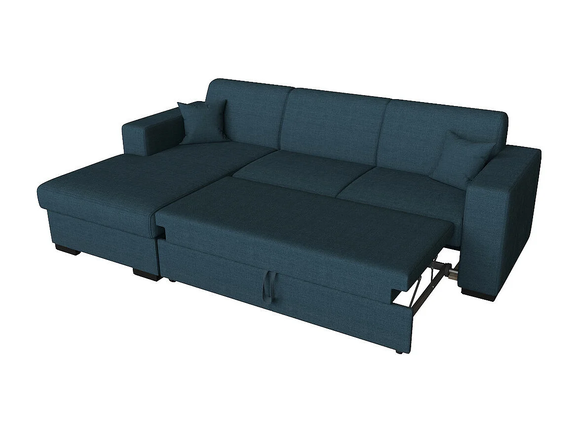 Canapé d'angle gauche 4 places Fuji XL convertible avec coffre en tissu - Bleu pétrole - L262 x 157 x 83cm - Loungitude