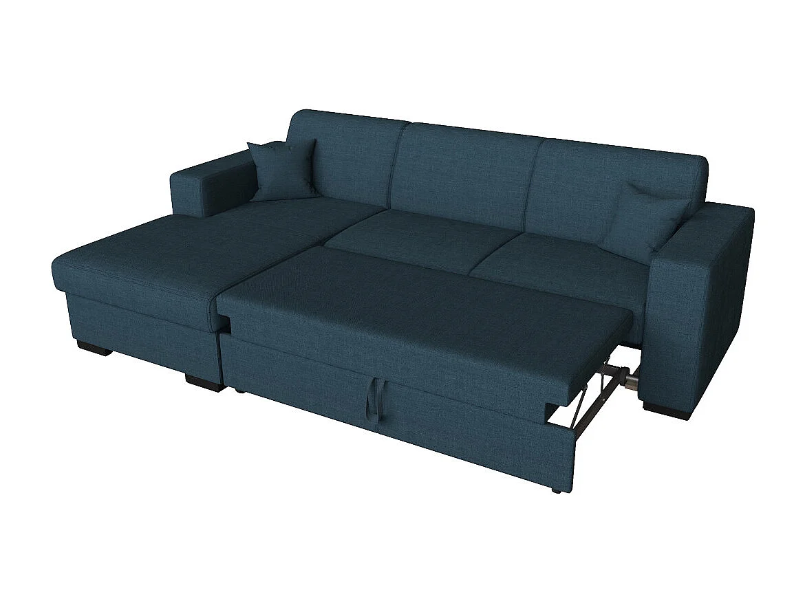 Canapé d'angle gauche 4 places Fuji XL convertible avec coffre en tissu - Bleu pétrole - L262 x 157 x 83cm - Loungitude