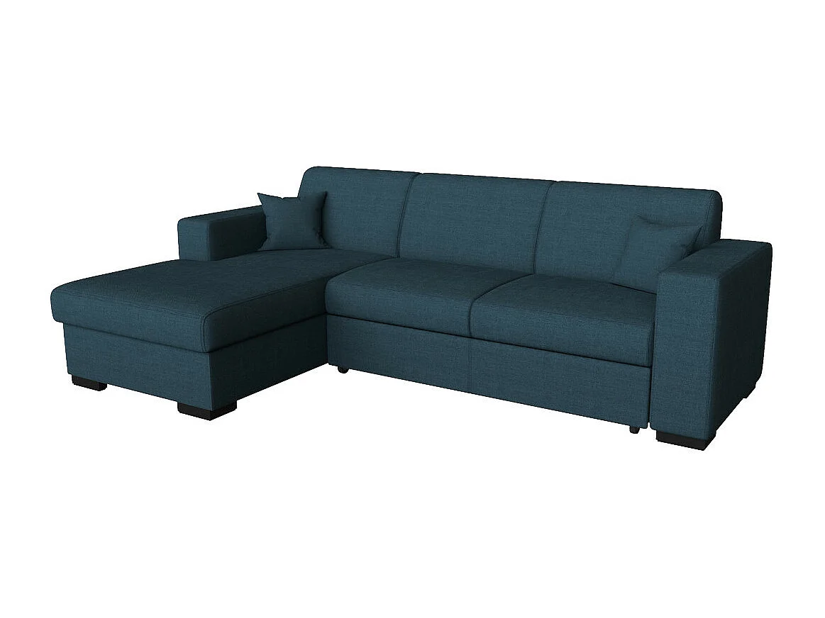 Canapé d'angle gauche 4 places Fuji XL convertible avec coffre en tissu - Bleu pétrole - L262 x 157 x 83cm - Loungitude