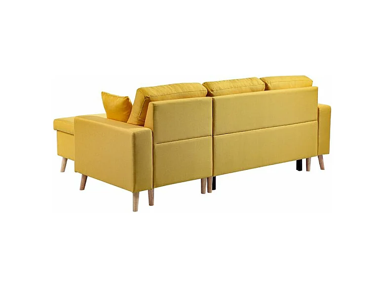 Canapé d'angle Maria scandinave Réversible et Convertible Avec Coffre en Tissu - Jaune ocre - L227 x 148 x 95cm - Loungitude