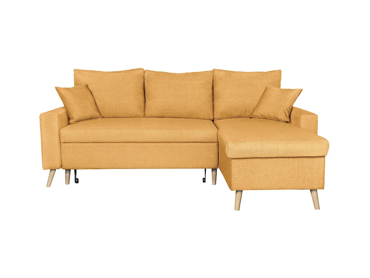 Canapé d'angle Maria scandinave Réversible et Convertible Avec Coffre en Tissu - Jaune ocre - L227 x 148 x 95cm - Loungitude