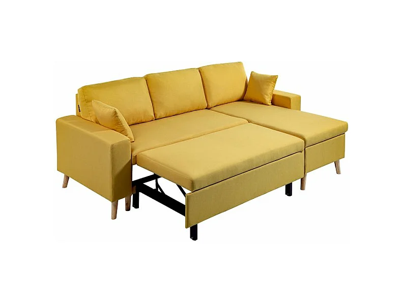 Canapé d'angle Maria scandinave Réversible et Convertible Avec Coffre en Tissu - Jaune ocre - L227 x 148 x 95cm - Loungitude