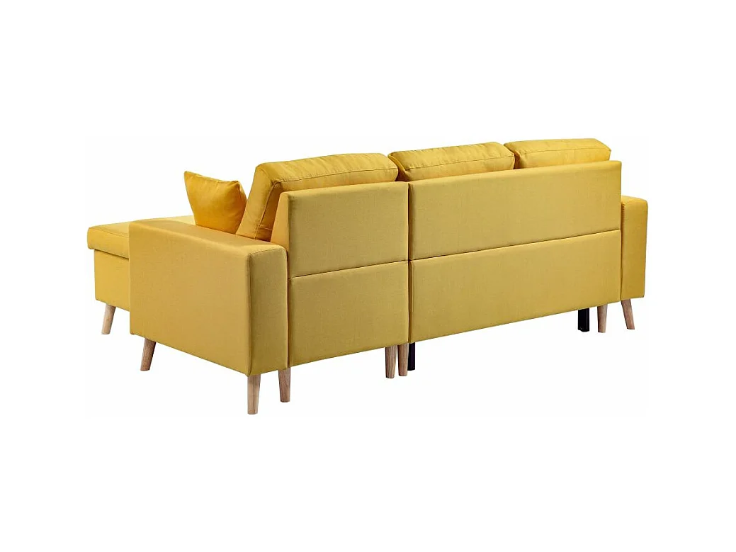 Canapé d'angle Maria scandinave Réversible et Convertible Avec Coffre en Tissu - Jaune ocre - L227 x 148 x 95cm - Loungitude