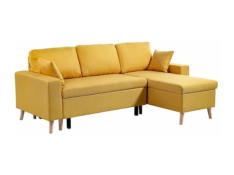 Canapé d'angle Maria scandinave Réversible et convertible Avec Coffre en Tissu - Jaune ocre - L227 x 148 x 95cm - Loungitude