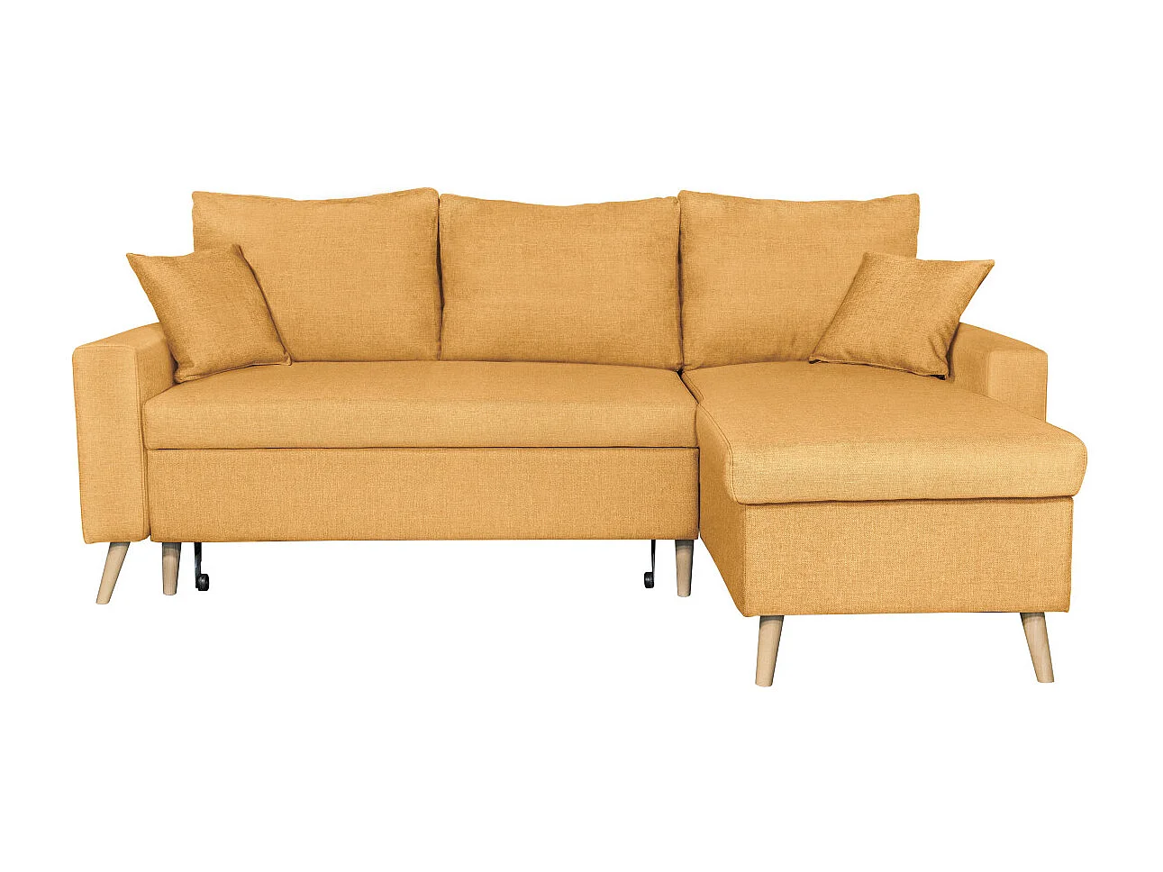 Canapé d'angle Maria scandinave Réversible et convertible Avec Coffre en Tissu - Jaune ocre - L227 x 148 x 95cm - Loungitude