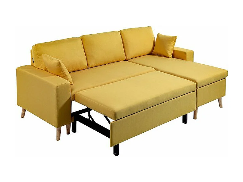 Canapé d'angle Maria scandinave Réversible et convertible Avec Coffre en Tissu - Jaune ocre - L227 x 148 x 95cm - Loungitude