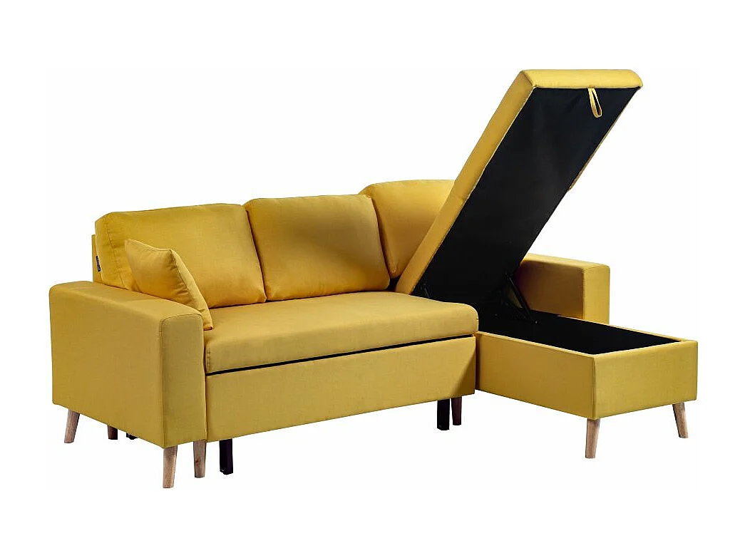 Canapé d'angle Maria scandinave Réversible et convertible Avec Coffre en Tissu - Jaune ocre - L227 x 148 x 95cm - Loungitude