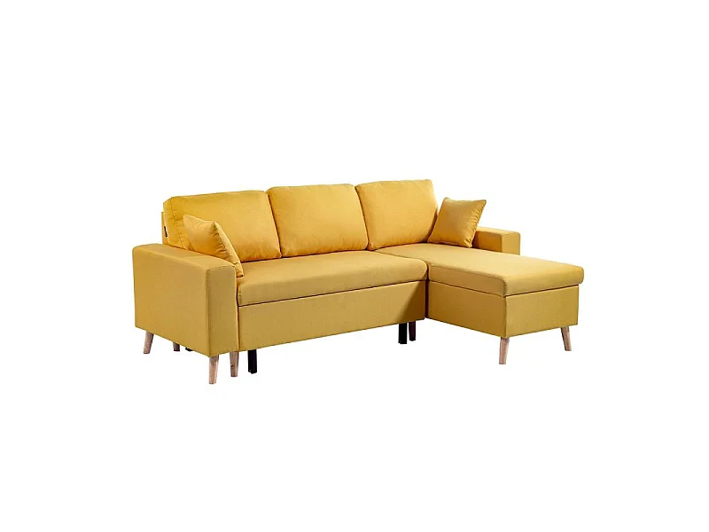 Canapé d'angle Maria scandinave Réversible et convertible Avec Coffre en Tissu - Jaune ocre - L227 x 148 x 95cm - Loungitude