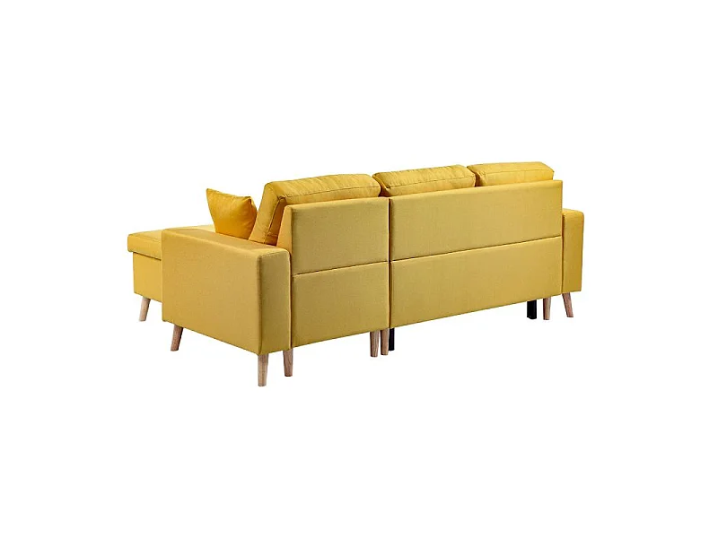 Canapé d'angle Maria scandinave Réversible et convertible Avec Coffre en Tissu - Jaune ocre - L227 x 148 x 95cm - Loungitude
