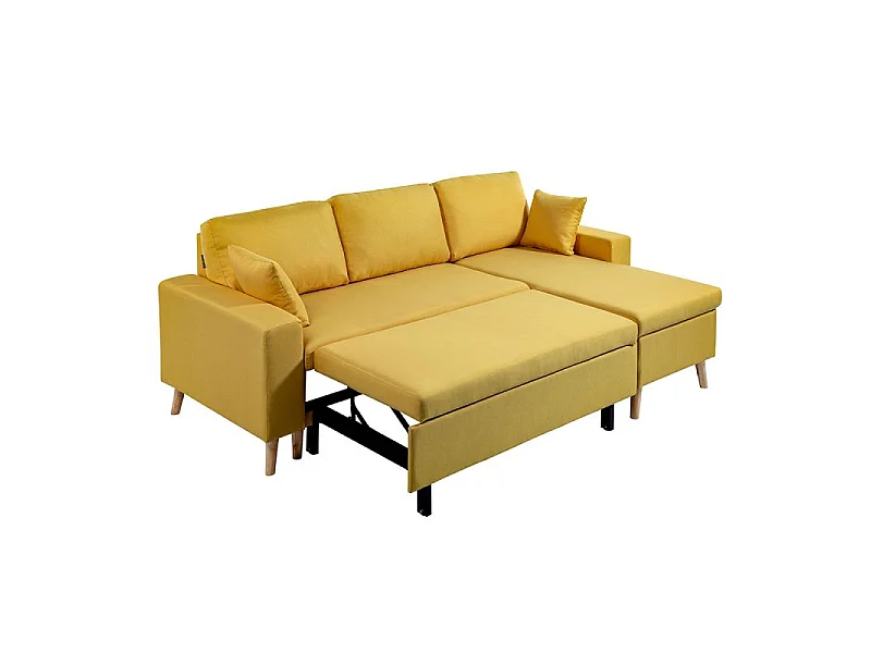 Canapé d'angle Maria scandinave Réversible et convertible Avec Coffre en Tissu - Jaune ocre - L227 x 148 x 95cm - Loungitude