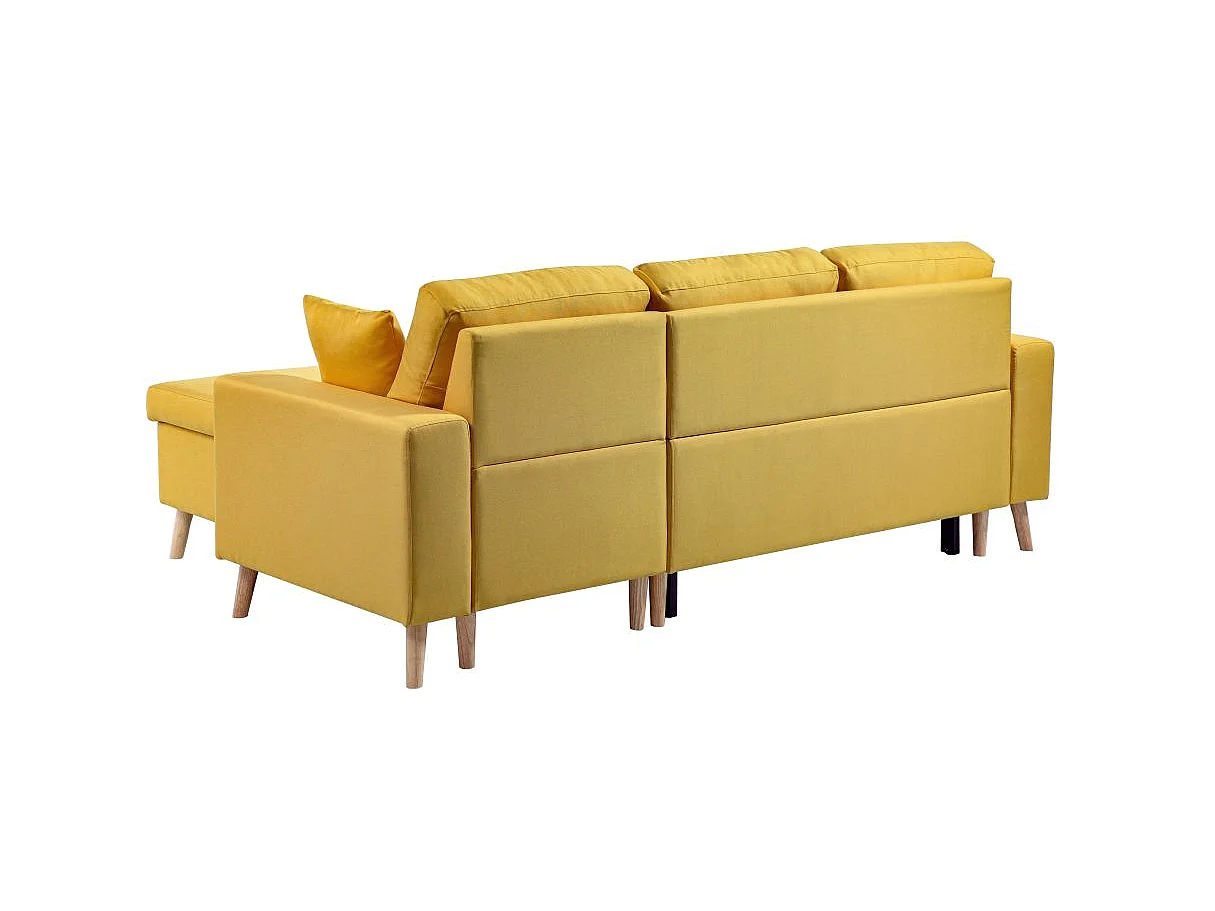 Canapé d'angle Maria scandinave Réversible et convertible Avec Coffre en Tissu - Jaune ocre - L227 x 148 x 95cm - Loungitude