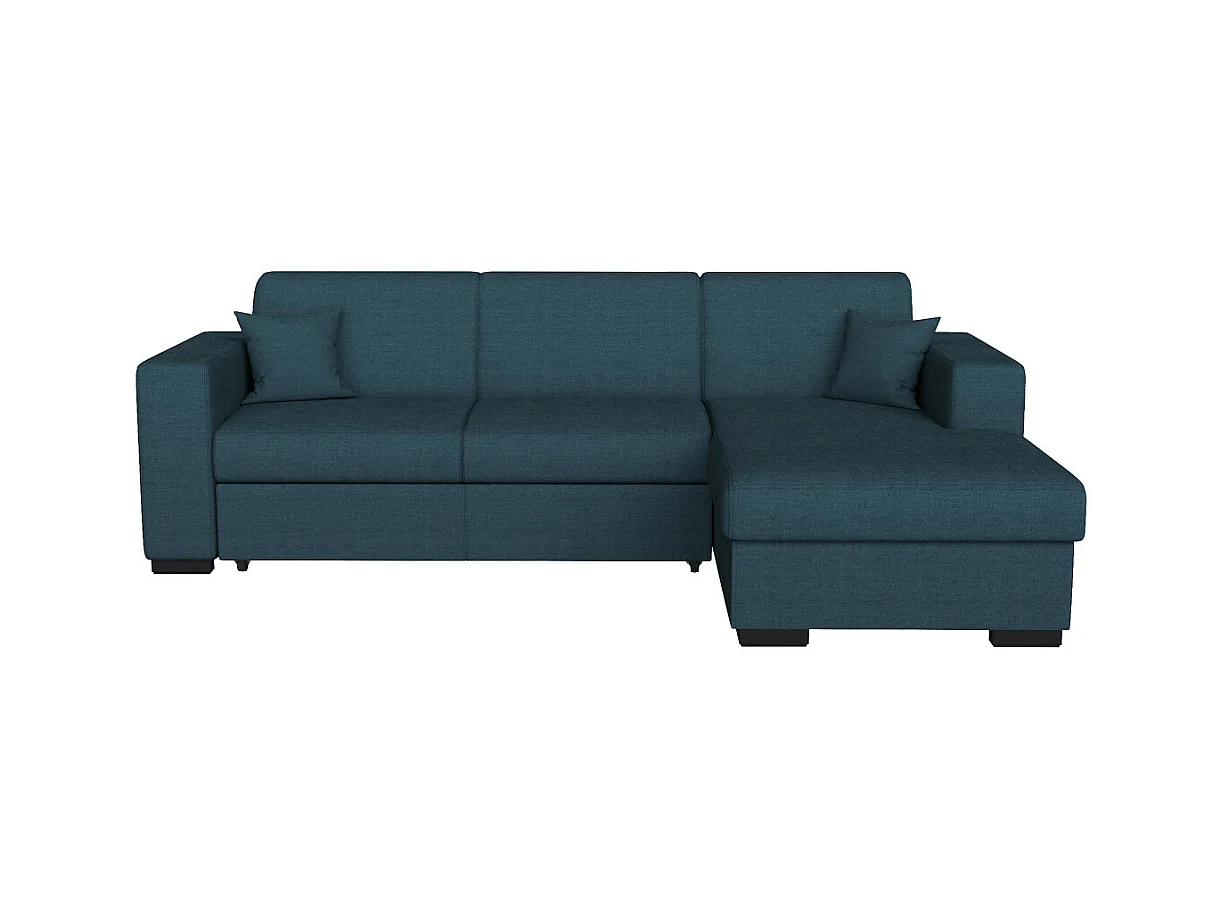 Canapé d'angle droit 4 places Fuji XL convertible avec coffre en tissu - Bleu pétrole - L262 x 157 x 83cm - Loungitude