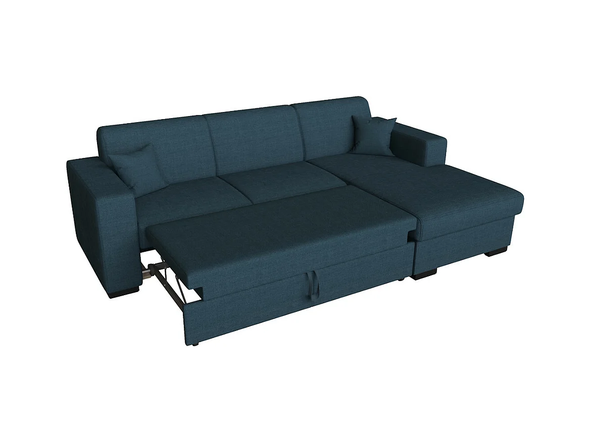 Canapé d'angle droit 4 places Fuji XL convertible avec coffre en tissu - Bleu pétrole - L262 x 157 x 83cm - Loungitude