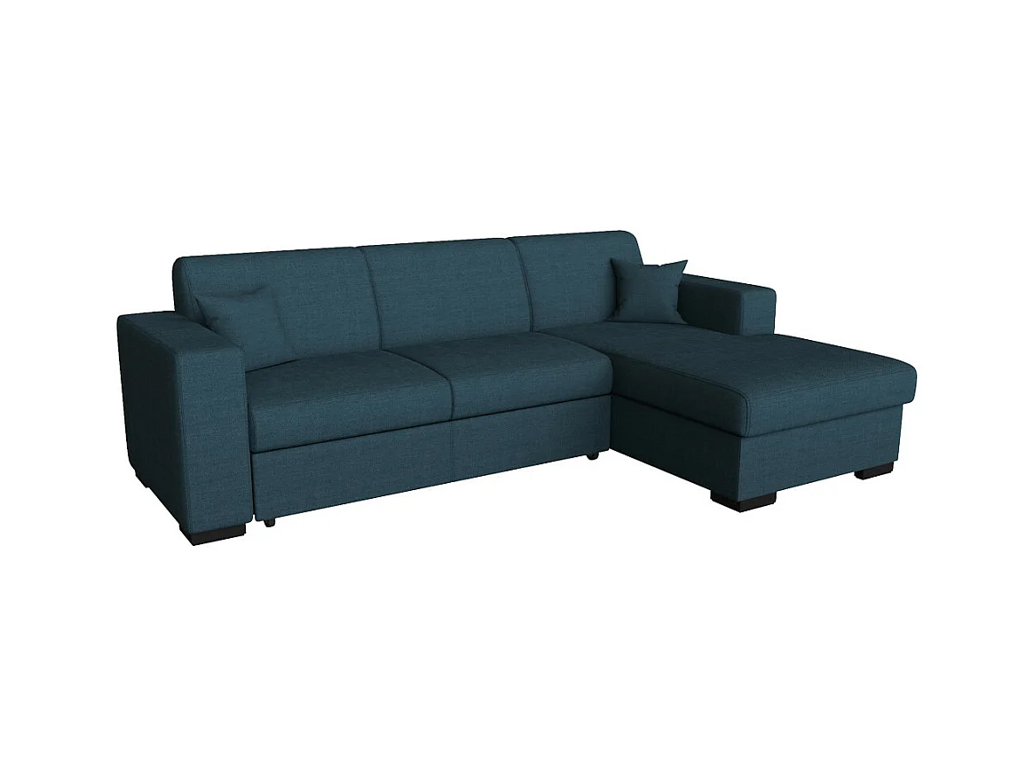 Canapé d'angle droit 4 places Fuji XL convertible avec coffre en tissu - Bleu pétrole - L262 x 157 x 83cm - Loungitude