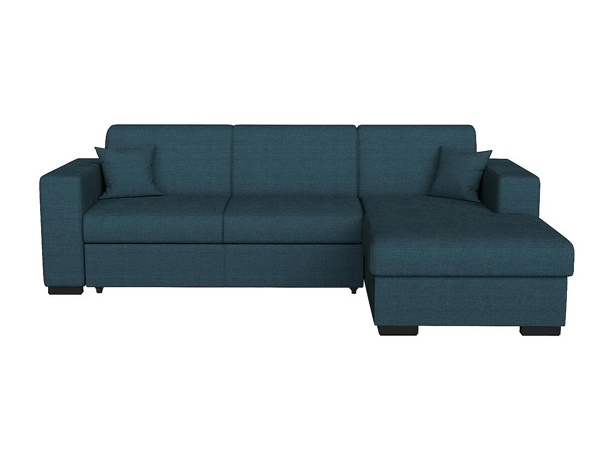 Canapé d'angle droit 4 places Fuji XL convertible avec coffre en tissu - Bleu pétrole - L262 x 157 x 83cm - Loungitude