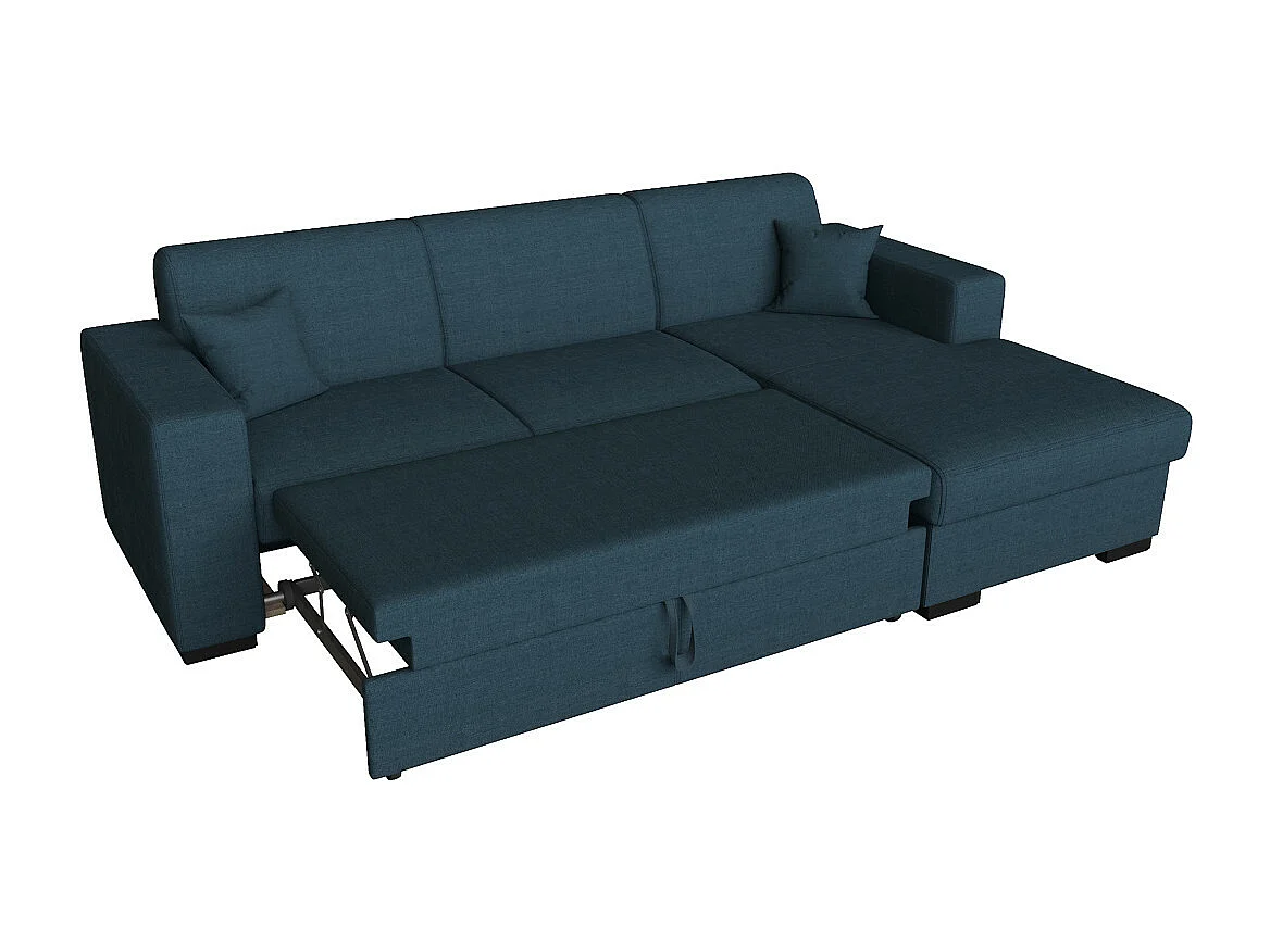 Canapé d'angle droit 4 places Fuji XL convertible avec coffre en tissu - Bleu pétrole - L262 x 157 x 83cm - Loungitude