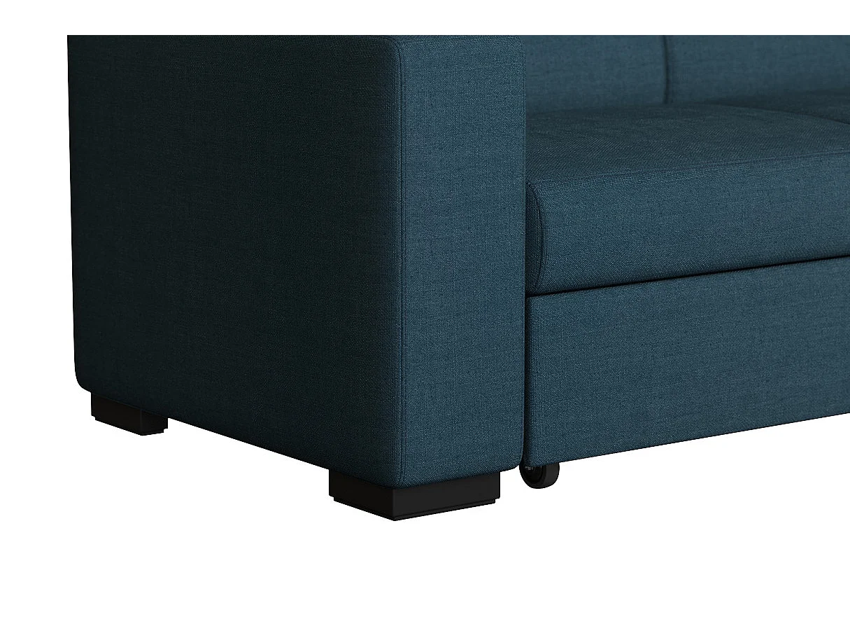 Canapé d'angle droit 4 places Fuji XL convertible avec coffre en tissu - Bleu pétrole - L262 x 157 x 83cm - Loungitude
