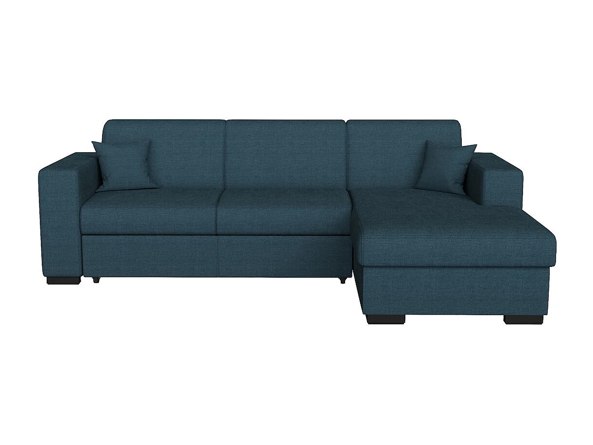Canapé d'angle droit 4 places Fuji XL convertible avec coffre en tissu - Bleu pétrole - L262 x 157 x 83cm - Loungitude