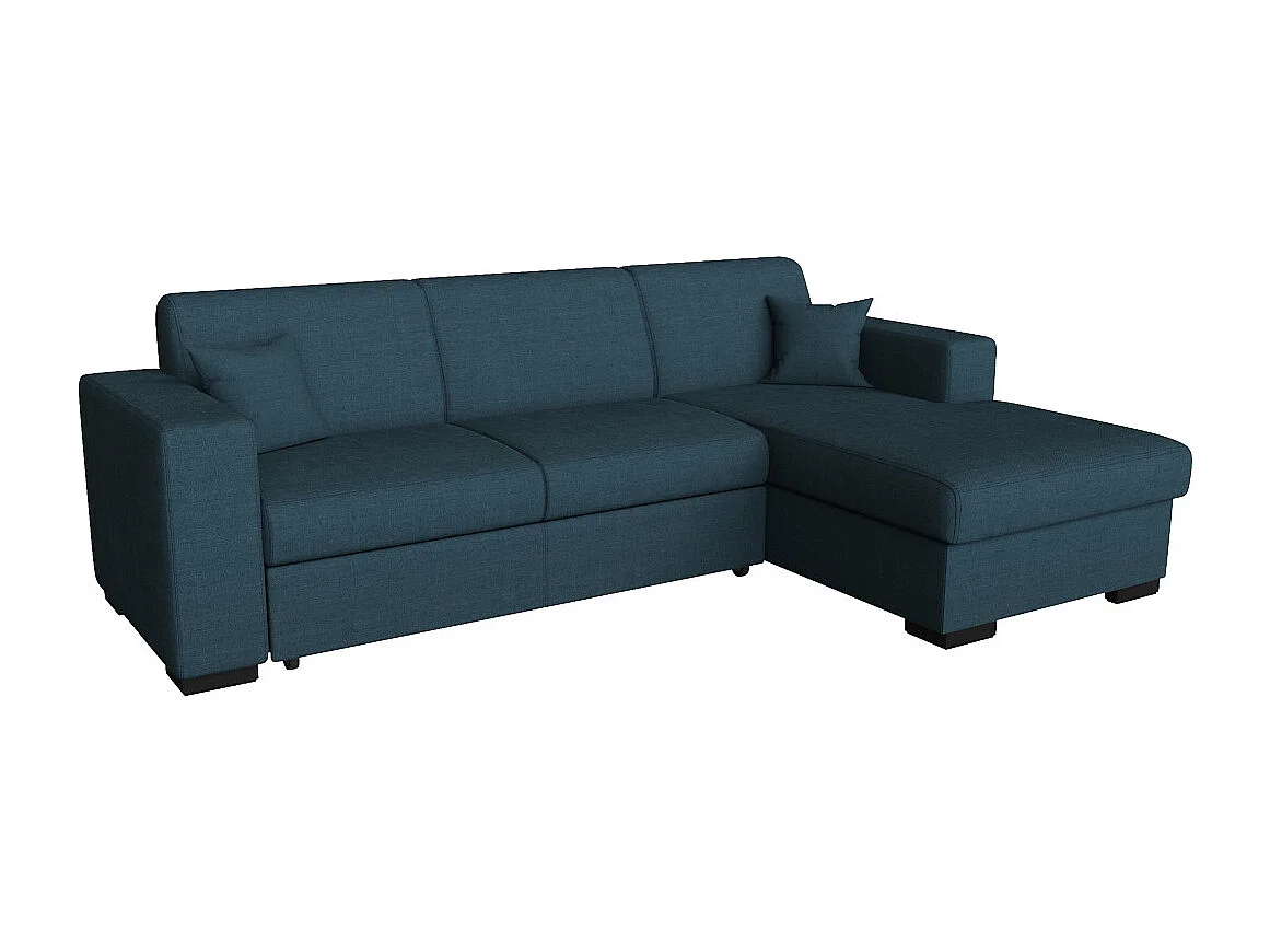 Canapé d'angle droit 4 places Fuji XL convertible avec coffre en tissu - Bleu pétrole - L262 x 157 x 83cm - Loungitude