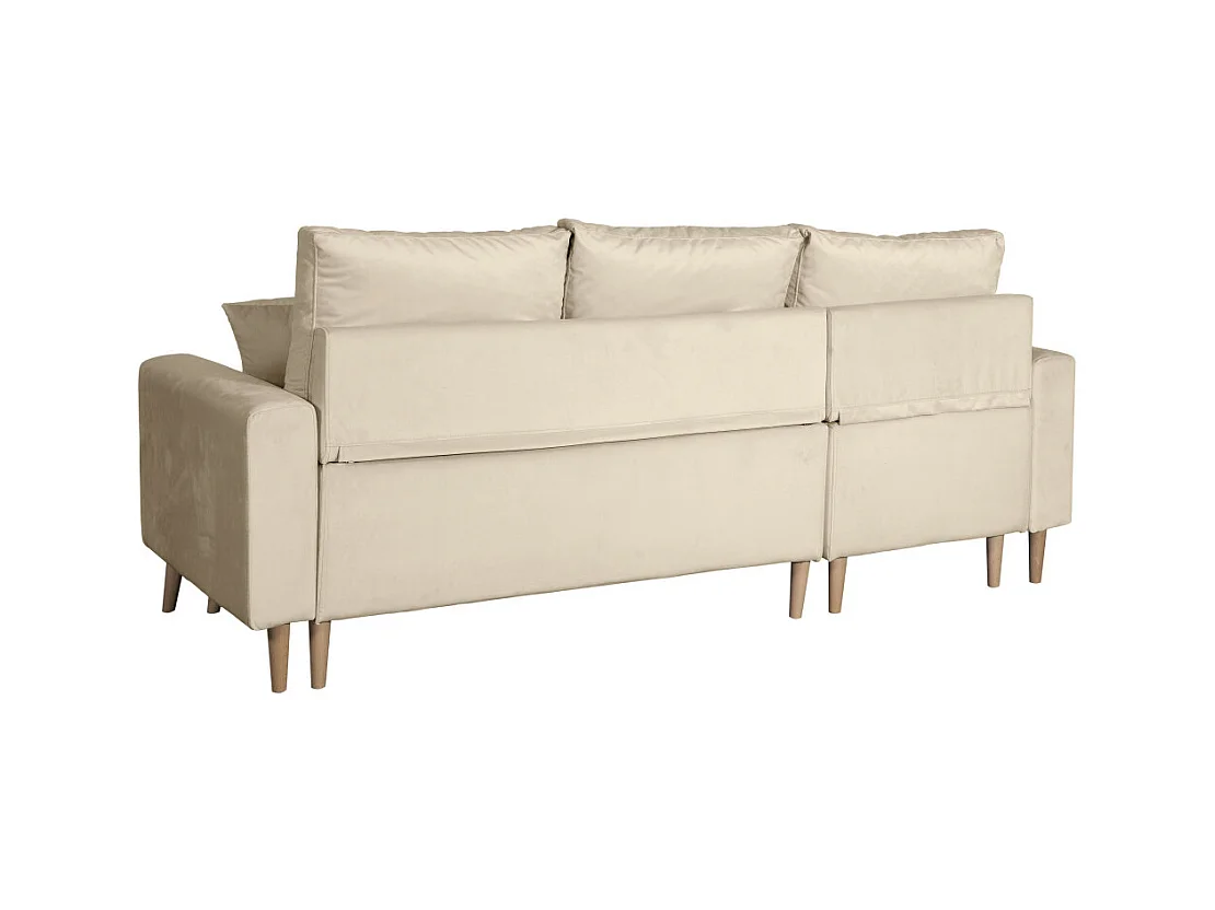 Canapé d'angle Maria scandinave réversible et convertible avec coffre en velours - Beige - L227 x 148 x 95cm - Loungitude